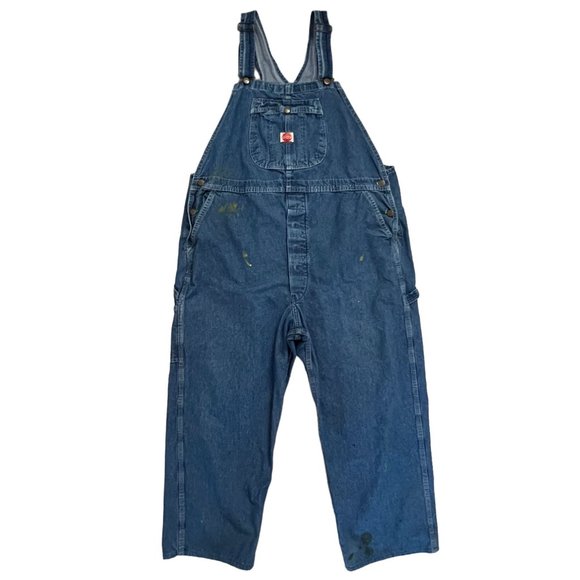 Y2K Red Kap Denim Bib Overalls 46x30 Paint Patina Utility Carpenter Grunge VF - Picture 1 of 16